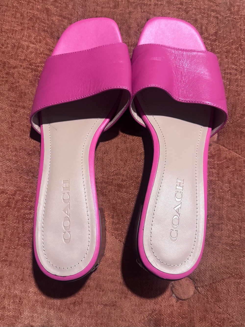 Coach Bright Pink Leather Slide Sandals